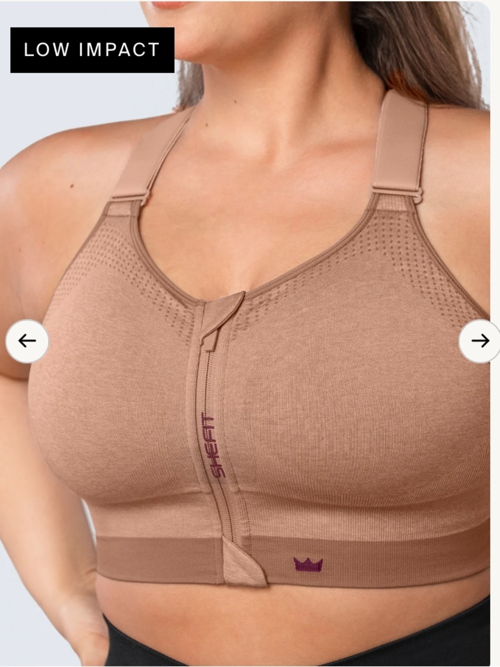 Shefit Low-Impact Front-Zip Seamless Sports Bra In Heathered Tan